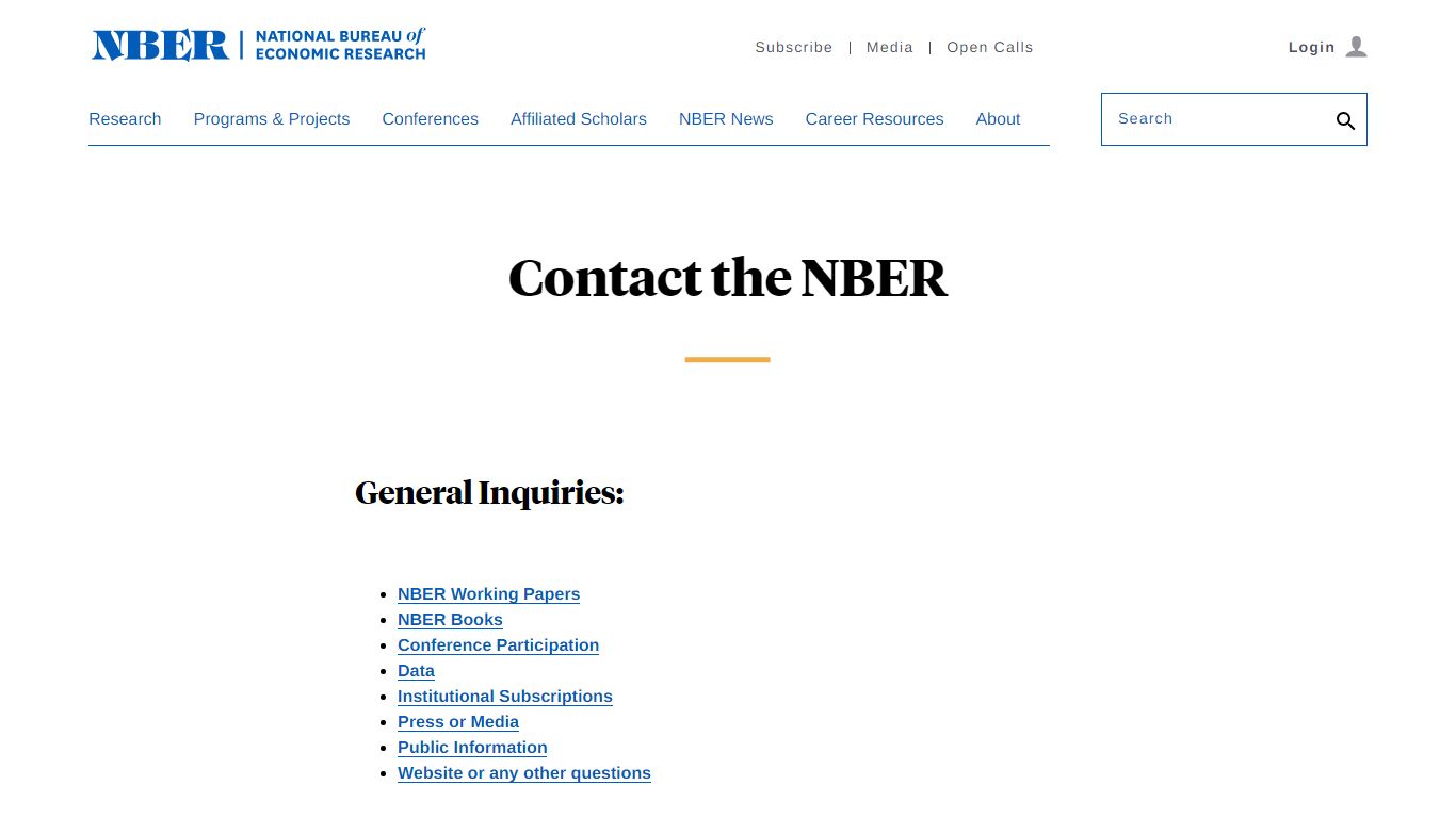 Contact the NBER | NBER